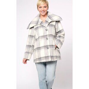 Susan Graver Faux Wool Jacket Womens Size M Grey Plaid NEW